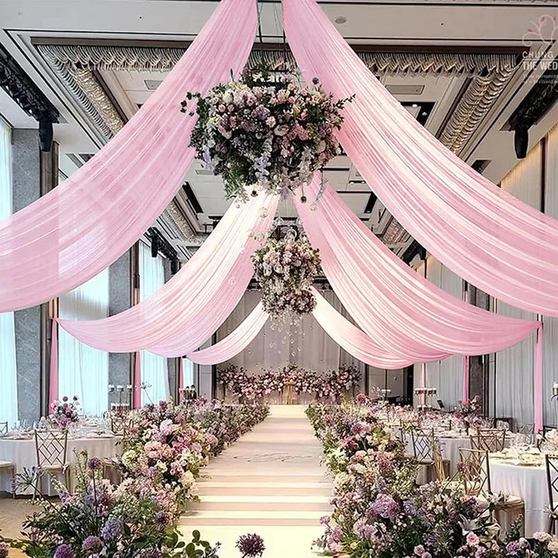 Drapé Plafond Mariage Rose en Satin glamour