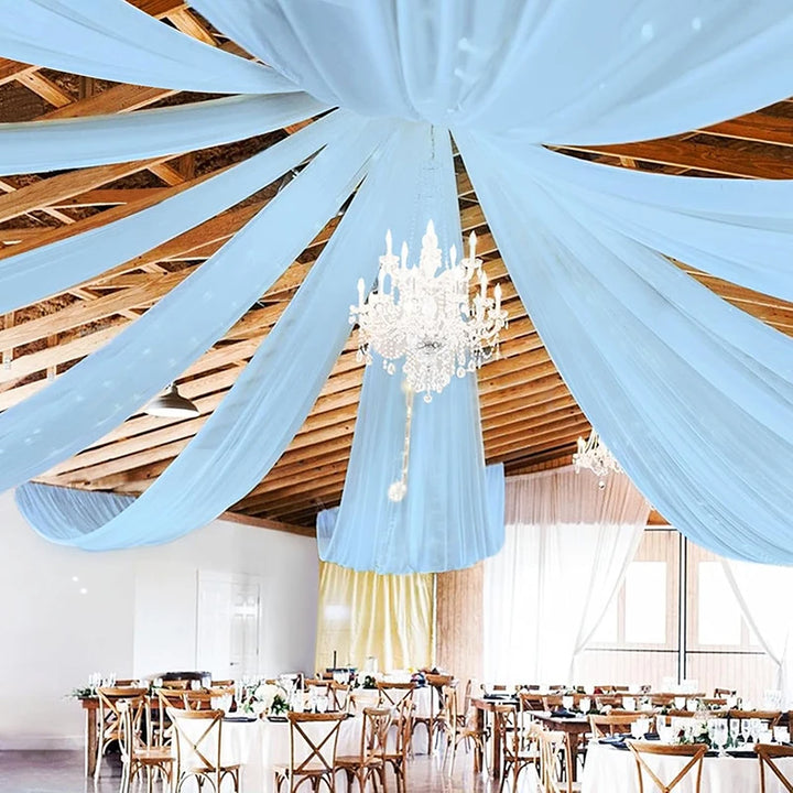 Drapé Satiné Bleu pou Plafond Mariage Chic