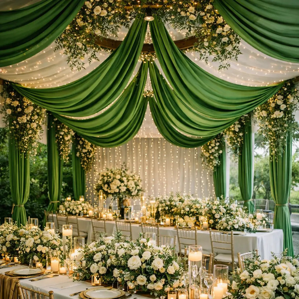 Drapé Vert Double Couche Plafond Mariage