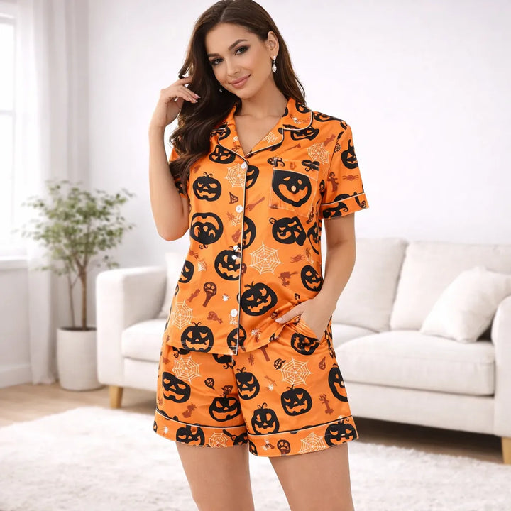 Ensemble Pyjama Orange Citrouille Femme
