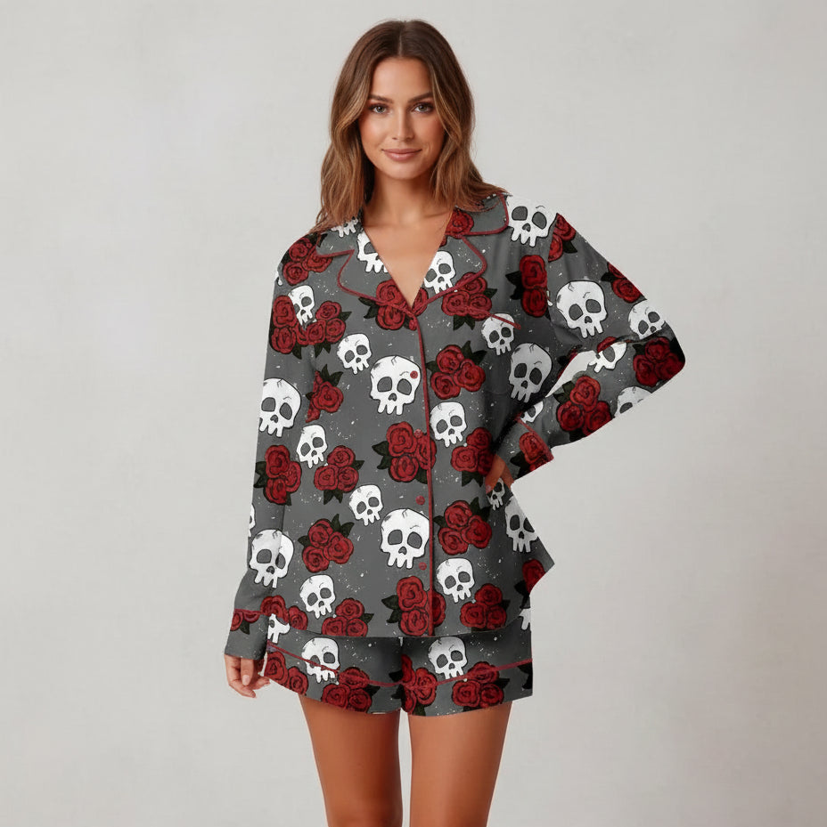 Ensemble Pyjama Squelette Rose Rouge Halloween