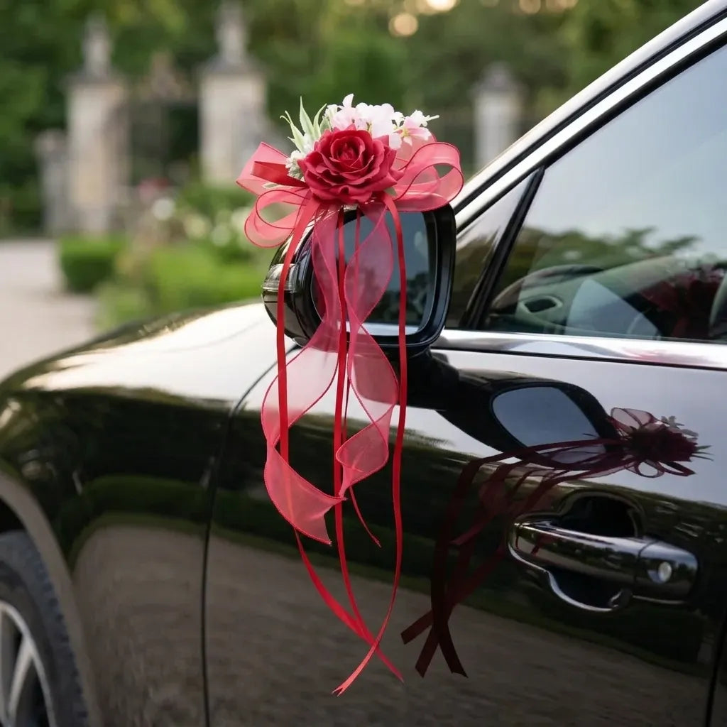 Fleur Rouge Romantique à Ruban pour Voiture Luxuriant