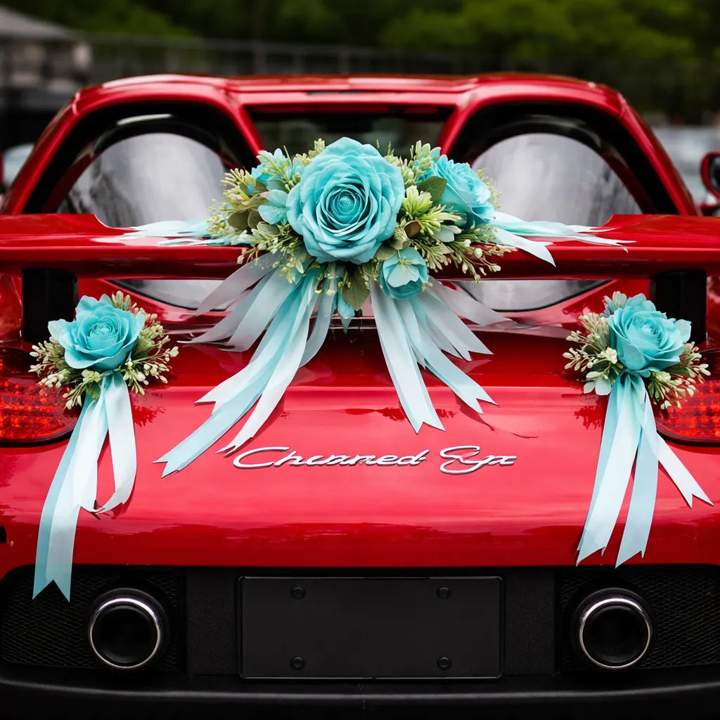 Fleurs Bleues Design Voiture Mariage