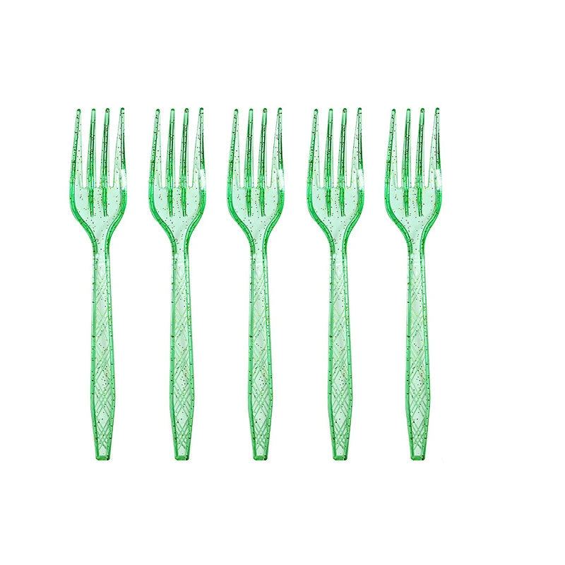 Fourchettes Jetables Vertes Pailletées