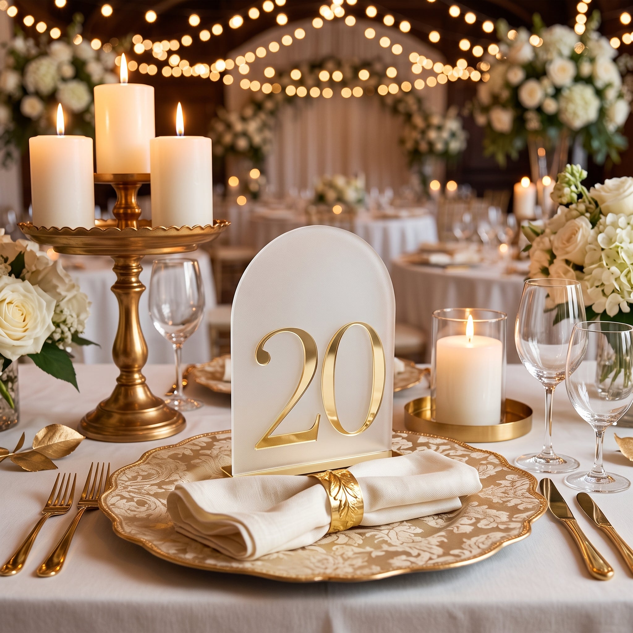 Numéro de Table Mariage Givré Doré