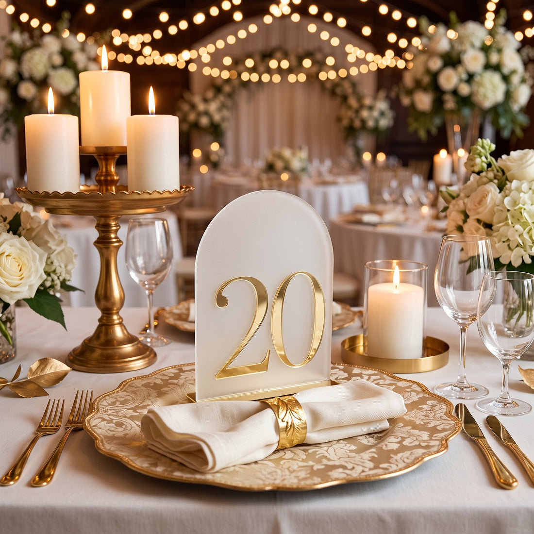 Numéro de Table Mariage Givré Doré