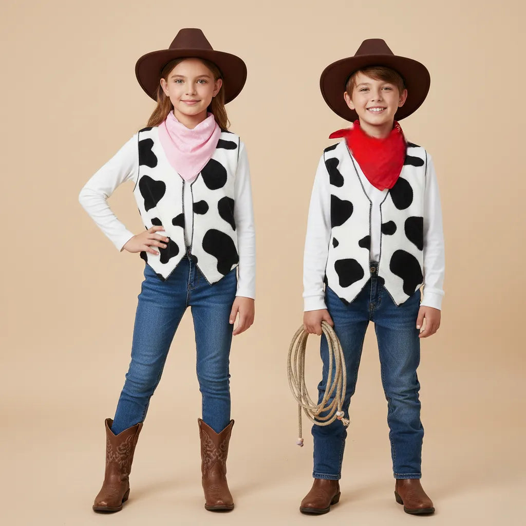 Gilet Cowboy Imprimé Vache Accessoirisé Enfant