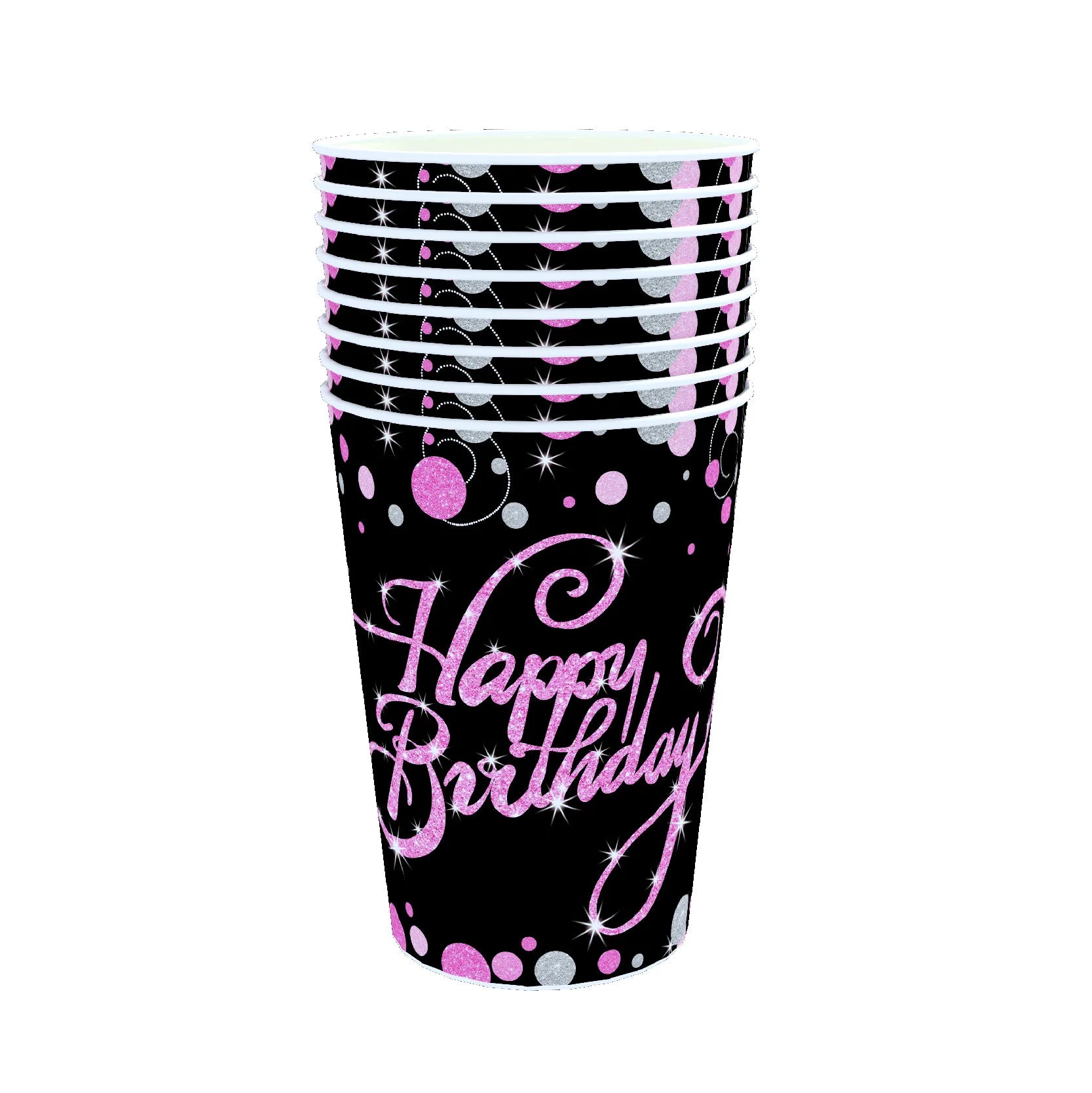 Gobelet Happy Birthday Noir et Rose