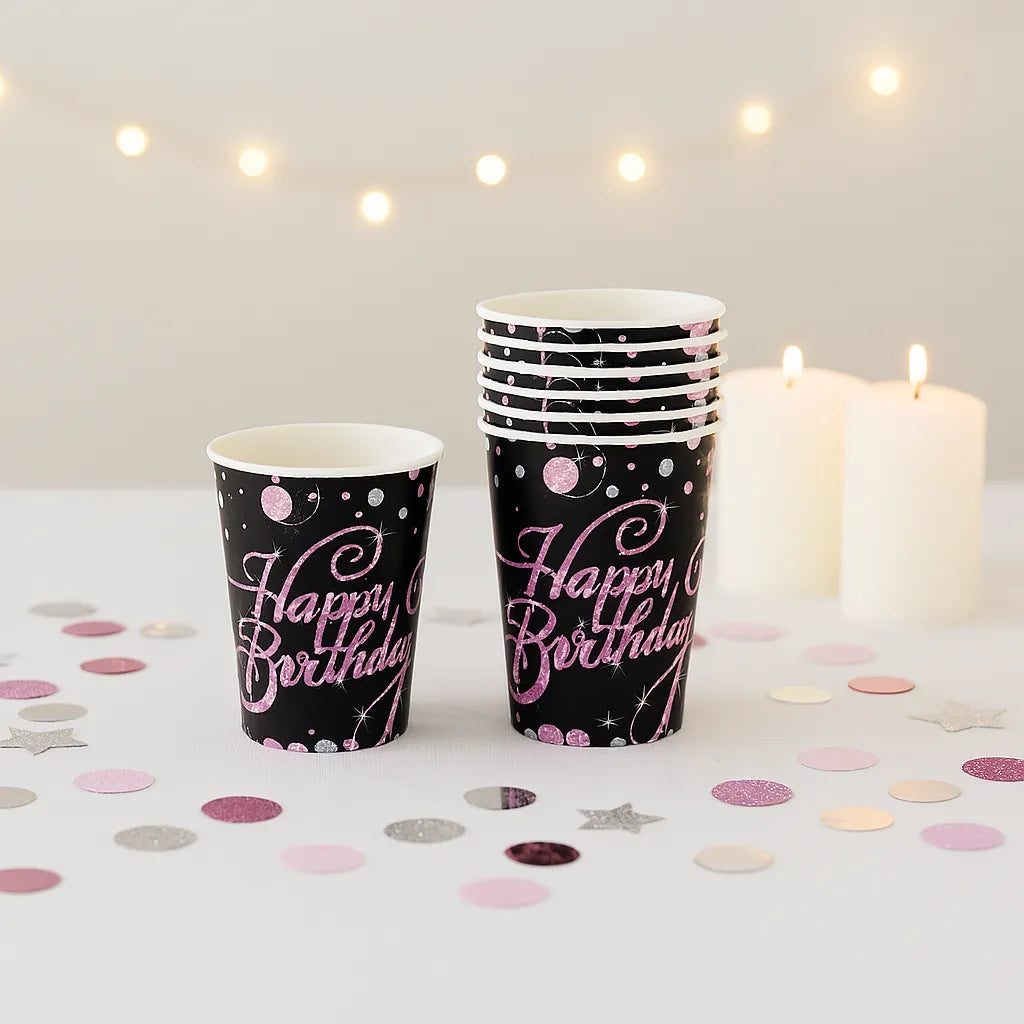 Gobelet Happy Birthday Noir et Rose 1