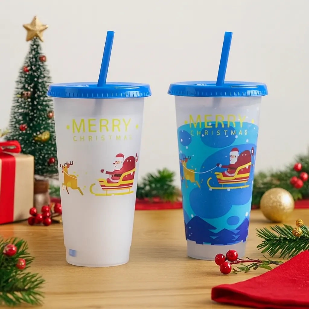 Gobelet Noël en Plastique Illustré Bleu