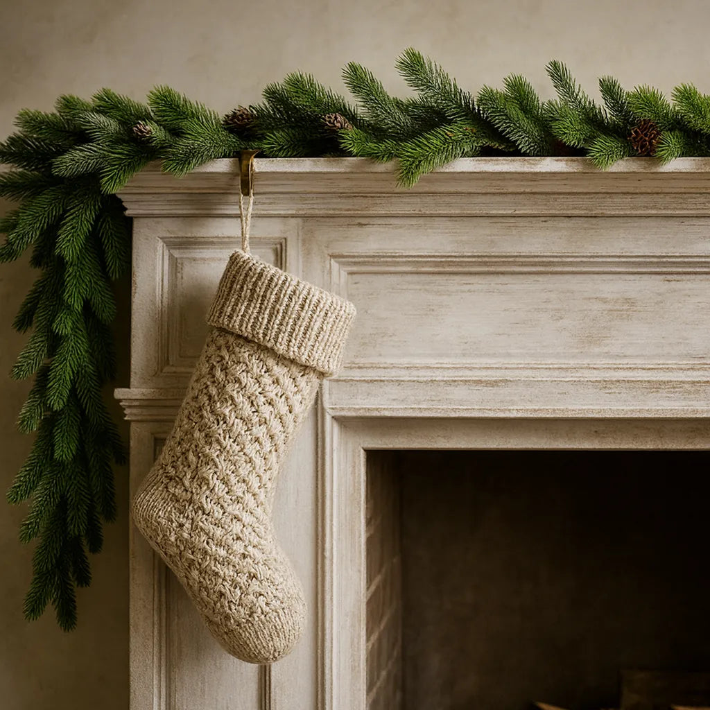 Grande Chaussette de Noël Beige.