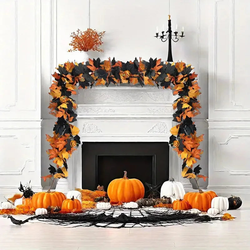 Guirlande Halloween Feuilles Noir et Orange
