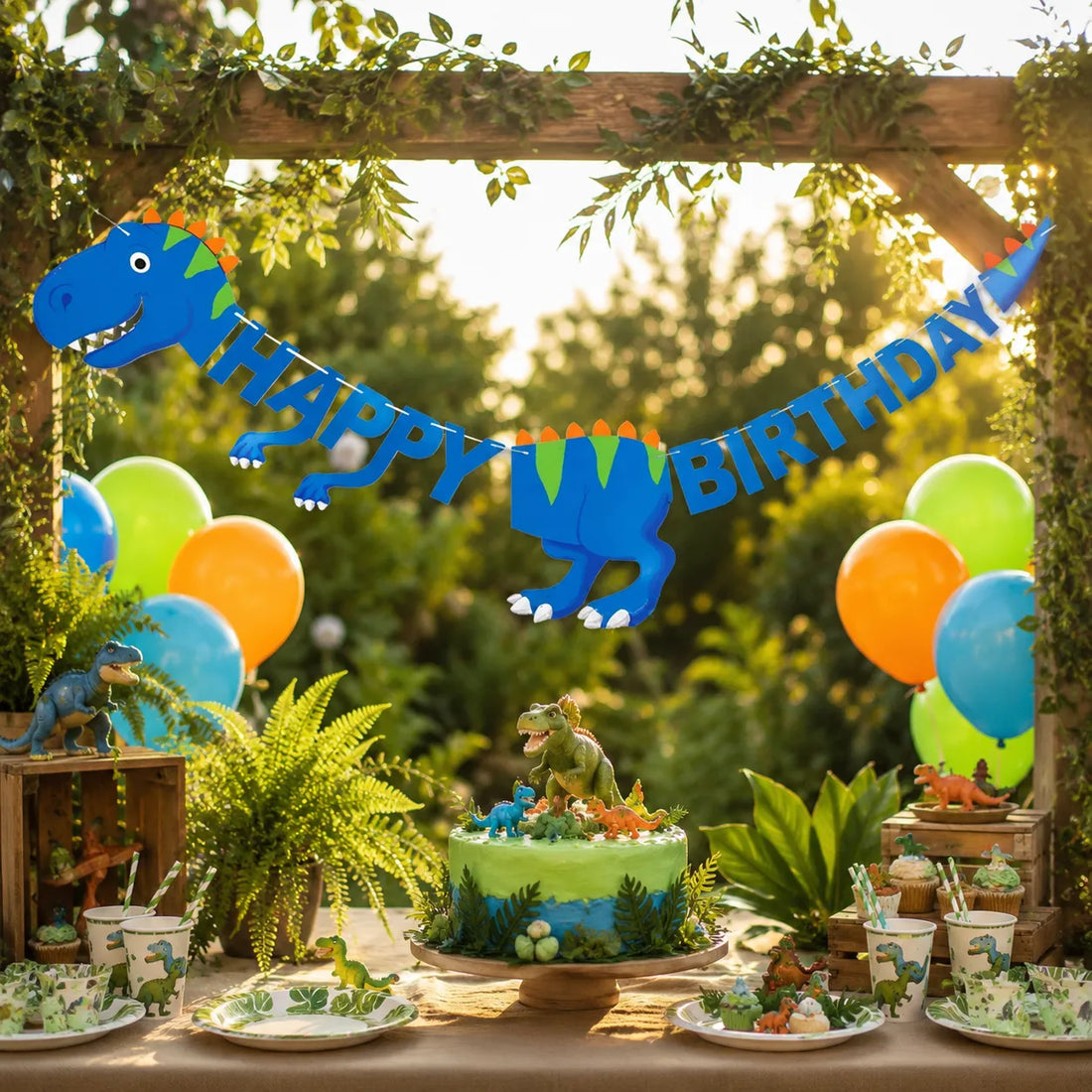Guirlande Happy Birthday Dinosaure Bleu Original
