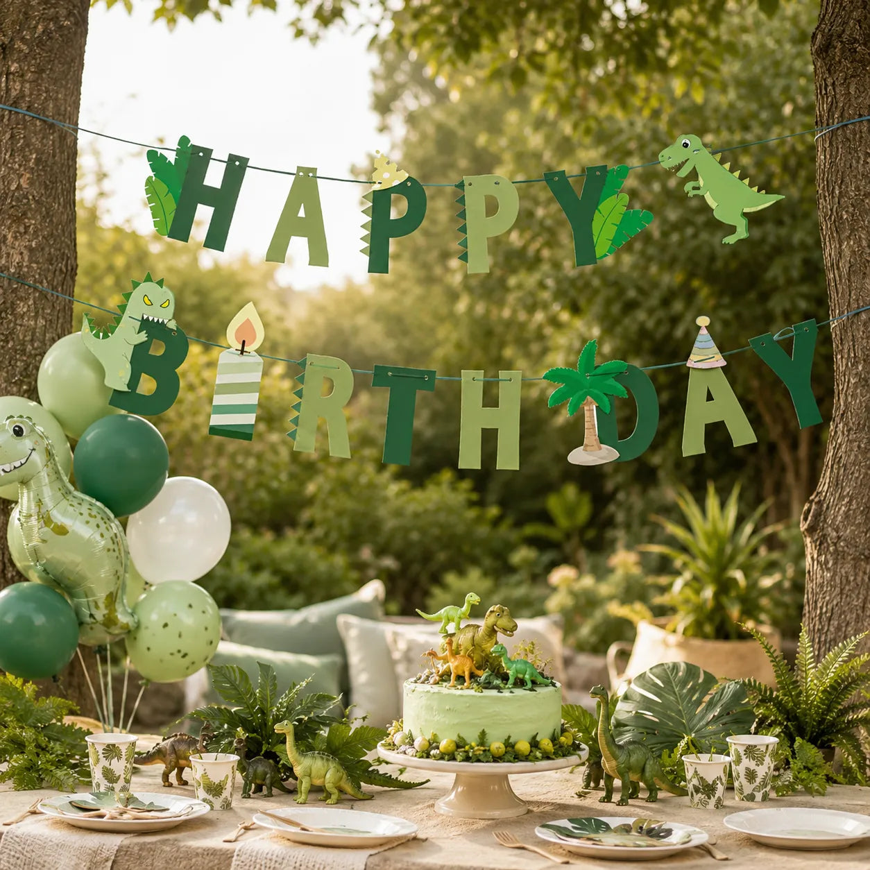 Guirlande Happy Birthday Dinosaure Vert Original