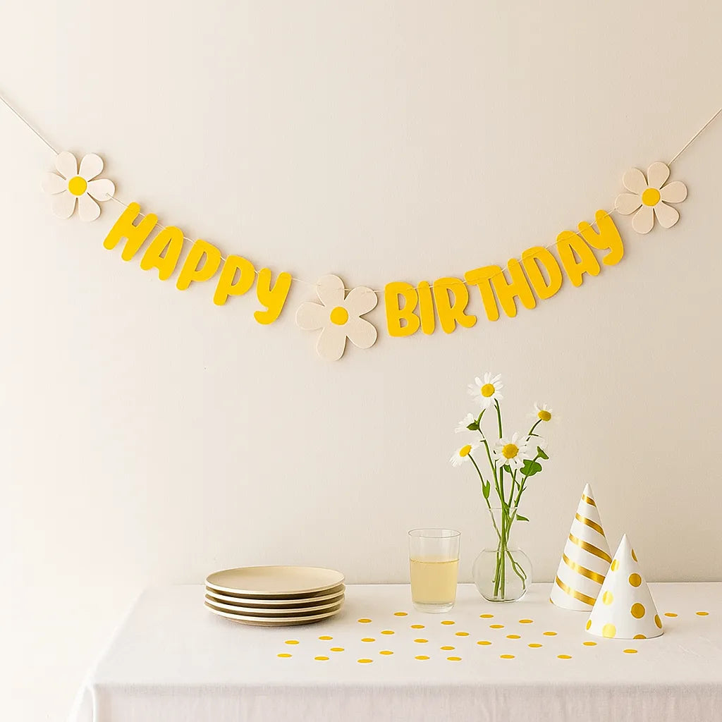 Guirlande Joyeux Anniversaire Fleur Blanche