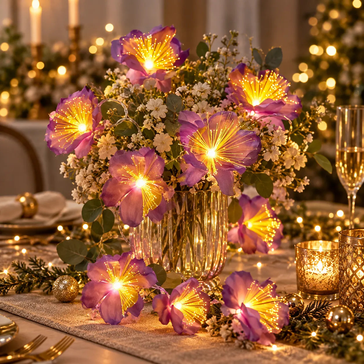 Guirlande Lumineuse à Fleurs Violettes bohème 