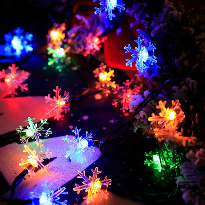 Guirlande Lumineuse Solaire Flocons De Noël Colorés stylé