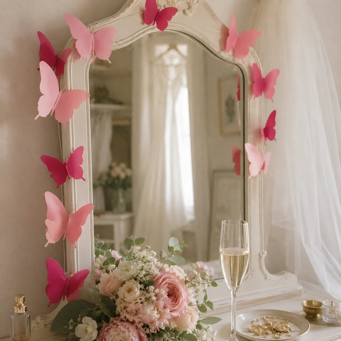 Guirlande Papillons 3D Papiers Roses