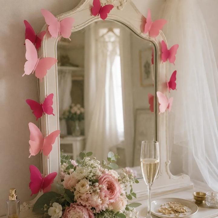 Guirlande Papillons 3D Papiers Roses