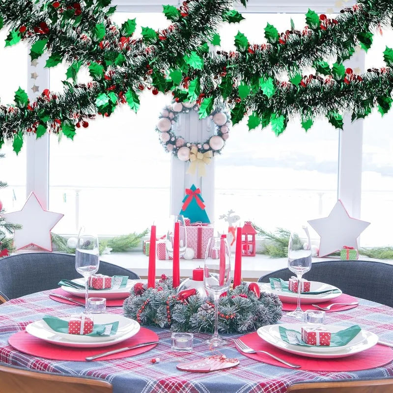 Guirlande de Noël Houx Blanc et  Vert Festive