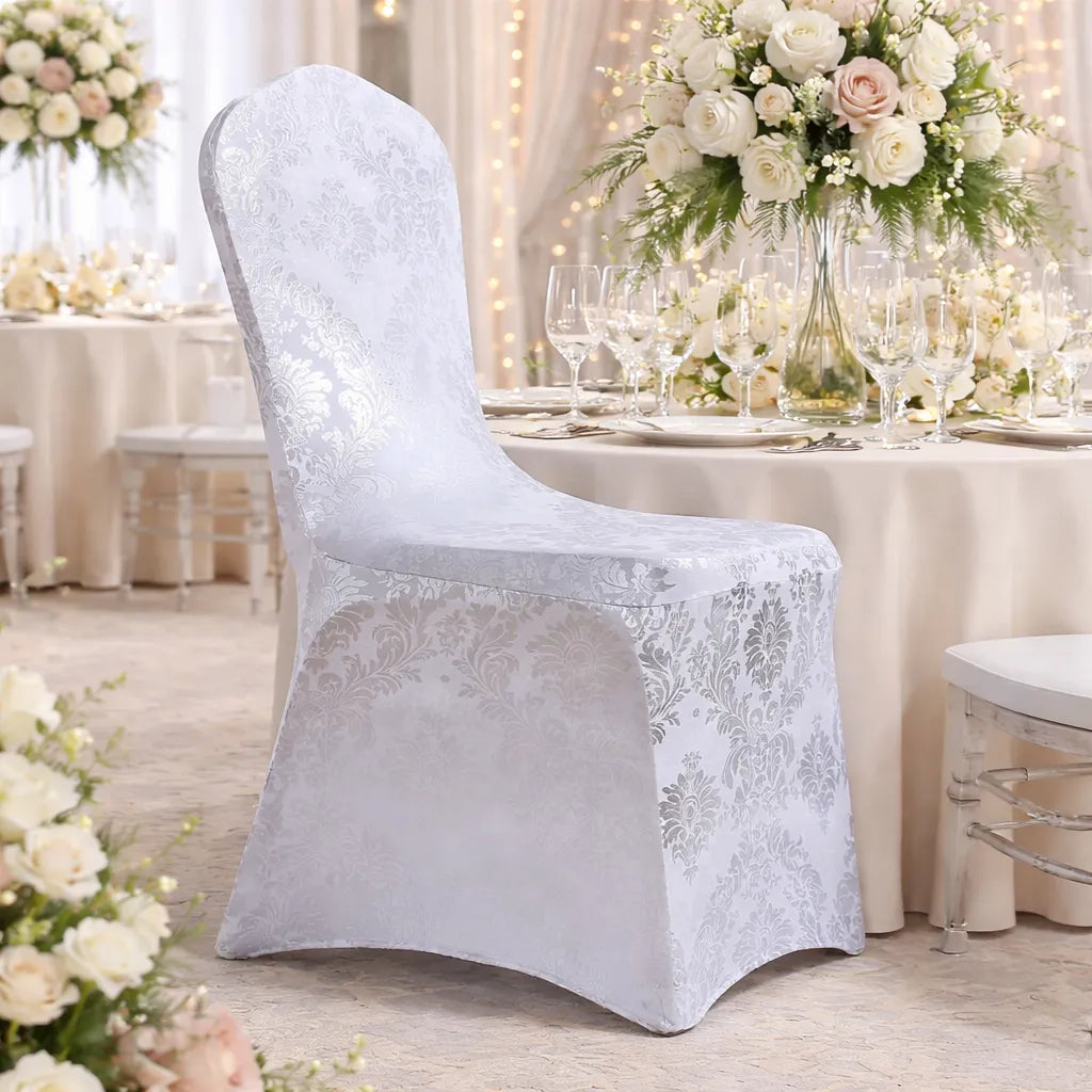 Housse de Chaise Mariage Extensible Blanc et Argenté