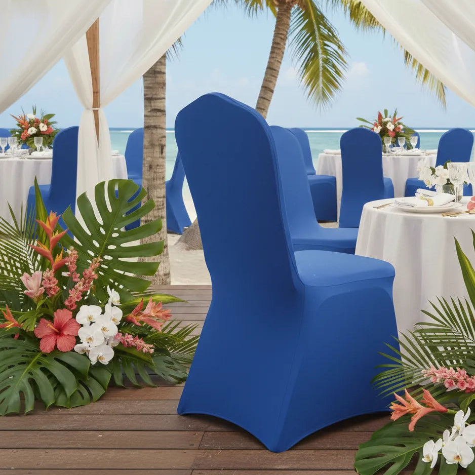 Housse de Chaise Pliante Extensible Bleue