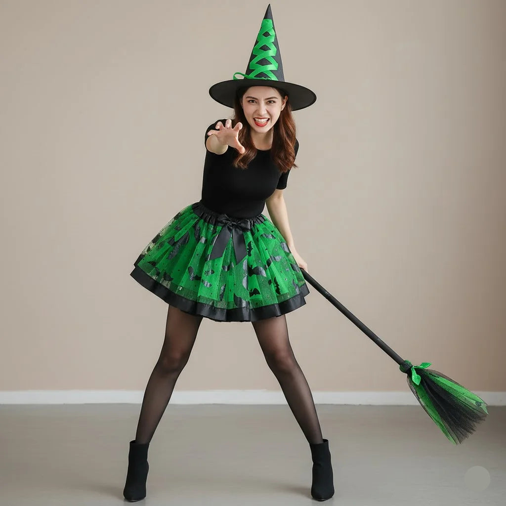 Jupe Sorcière Verte avec Accessoires
