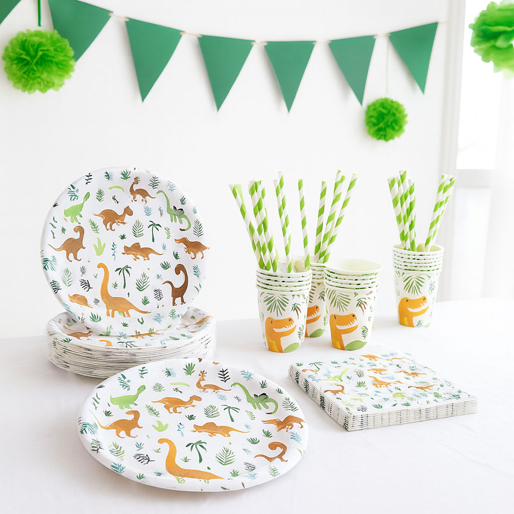 Kit Vaisselle Dinosaure Blanc