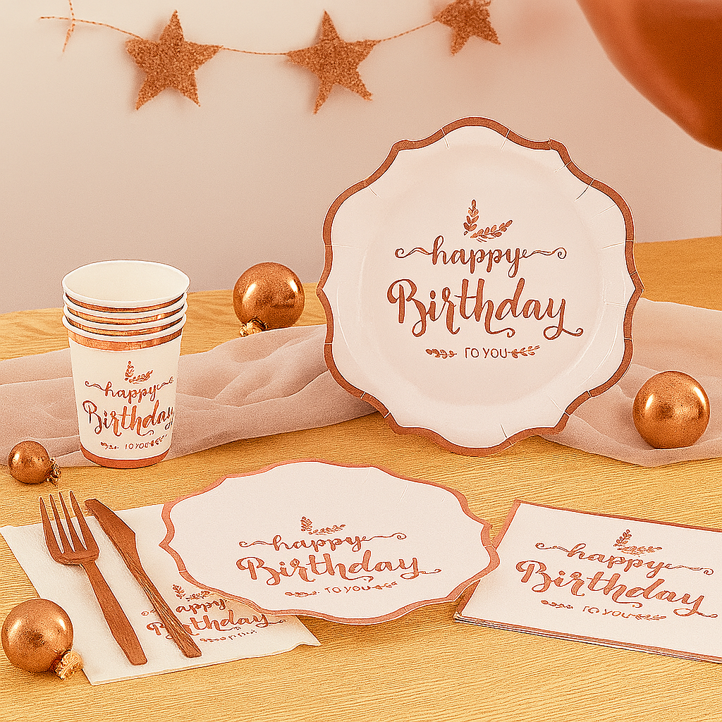 Kit Vaisselle Jetable Anniversaire Rose Gold