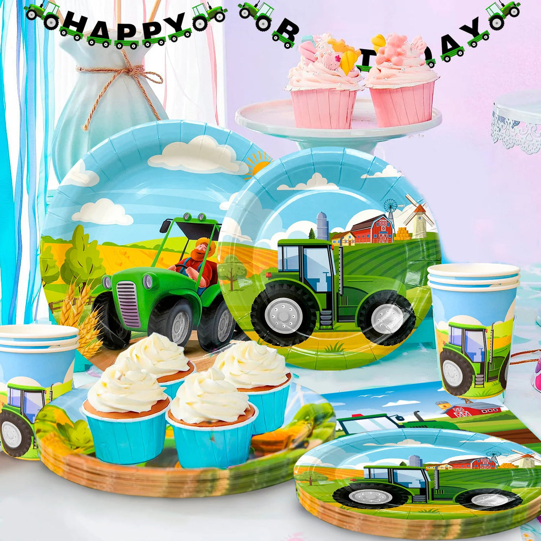 Kit Vaisselle Tracteur Papier Résistant 