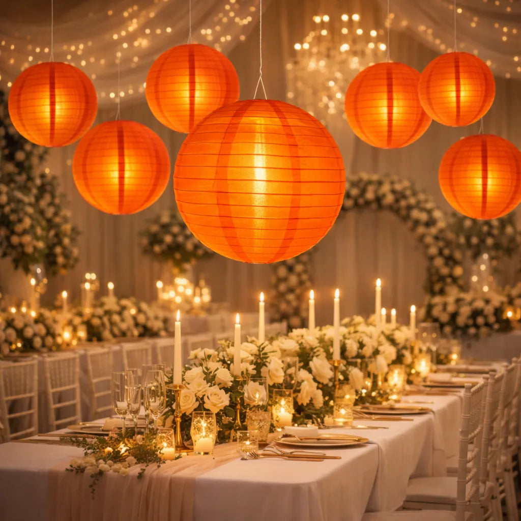 Lampion Mariage Lumineux en Tissu Rouge