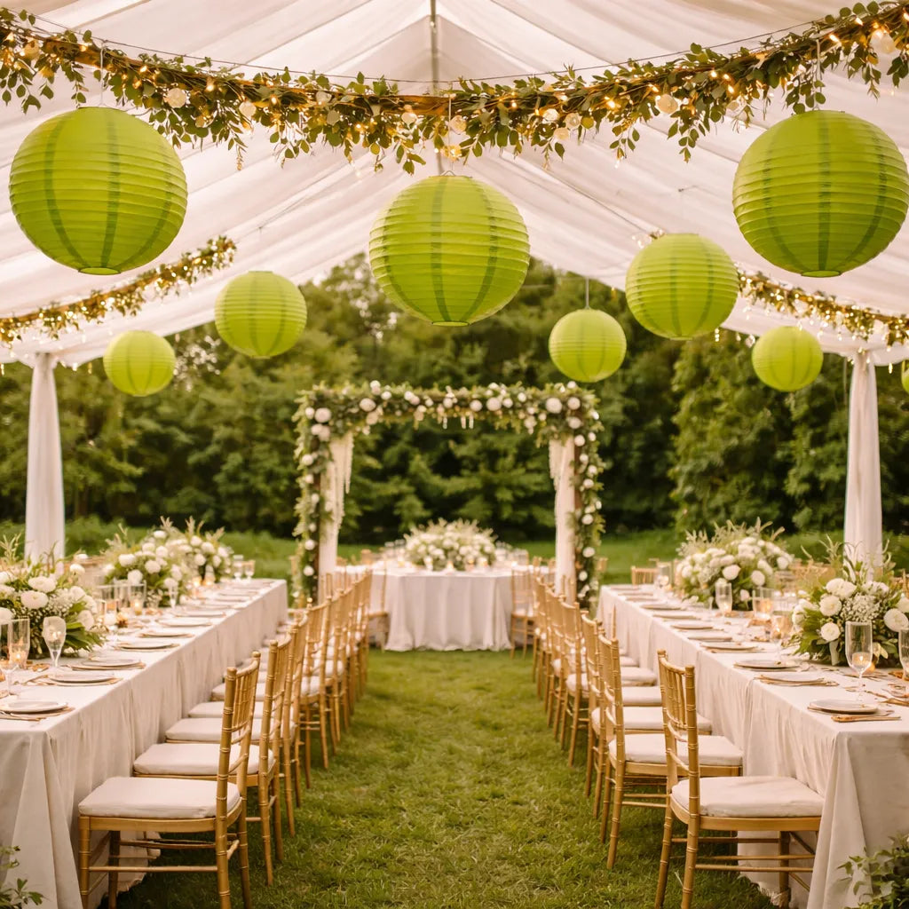 Lampion Mariage Vert en Papier