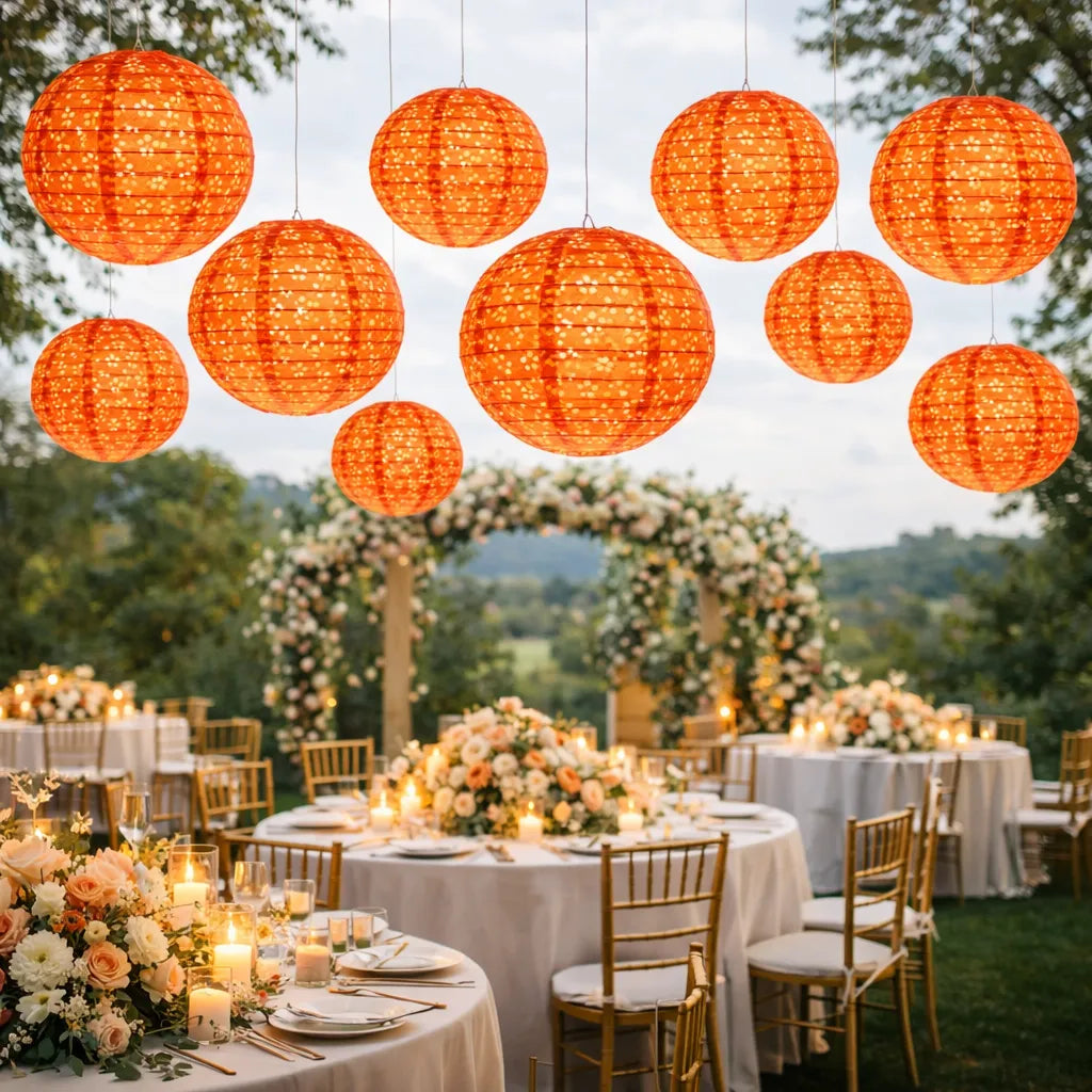 Lampion Orange Ajouré Fleuri chaleureux