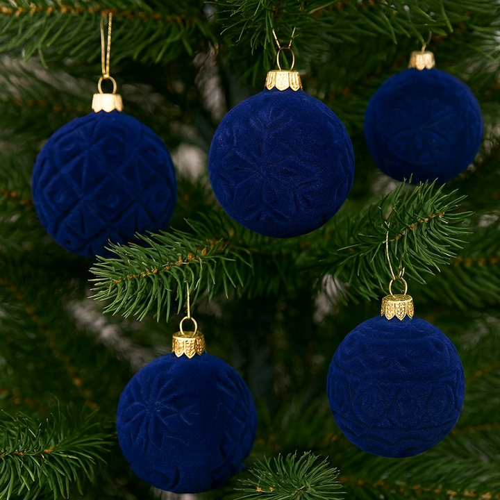 Lot de Boules Bleues Velours Texturées
