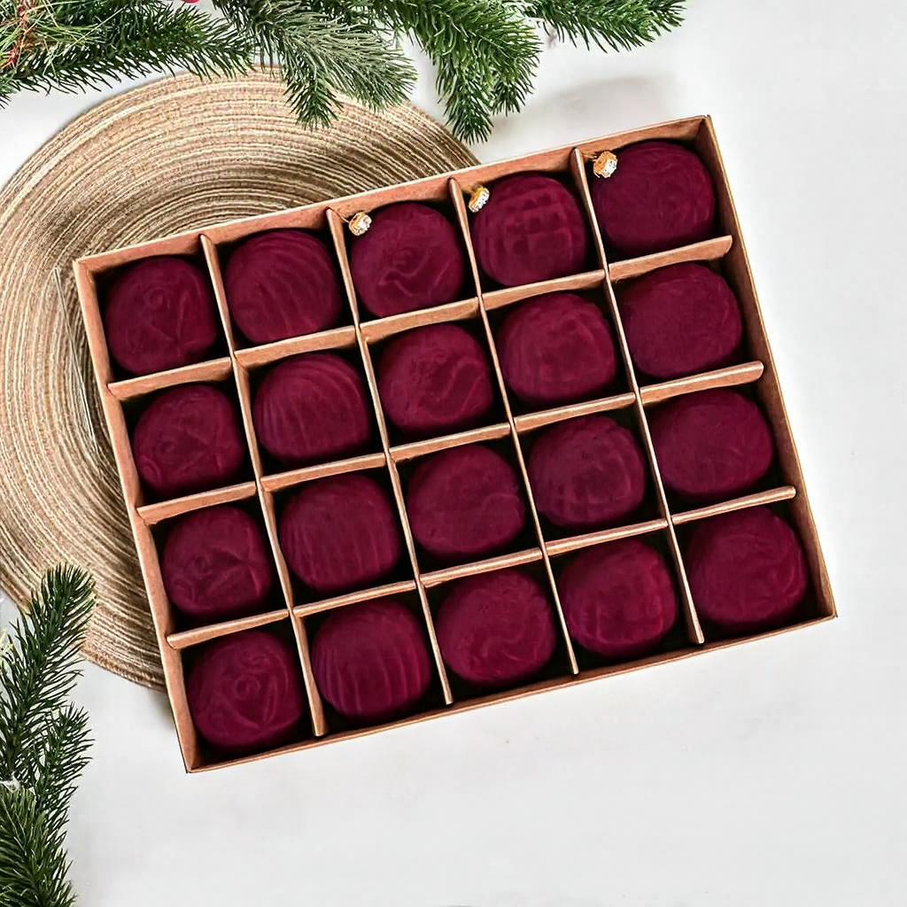 Lot de Boules Grenat Velours Texturées Pratique