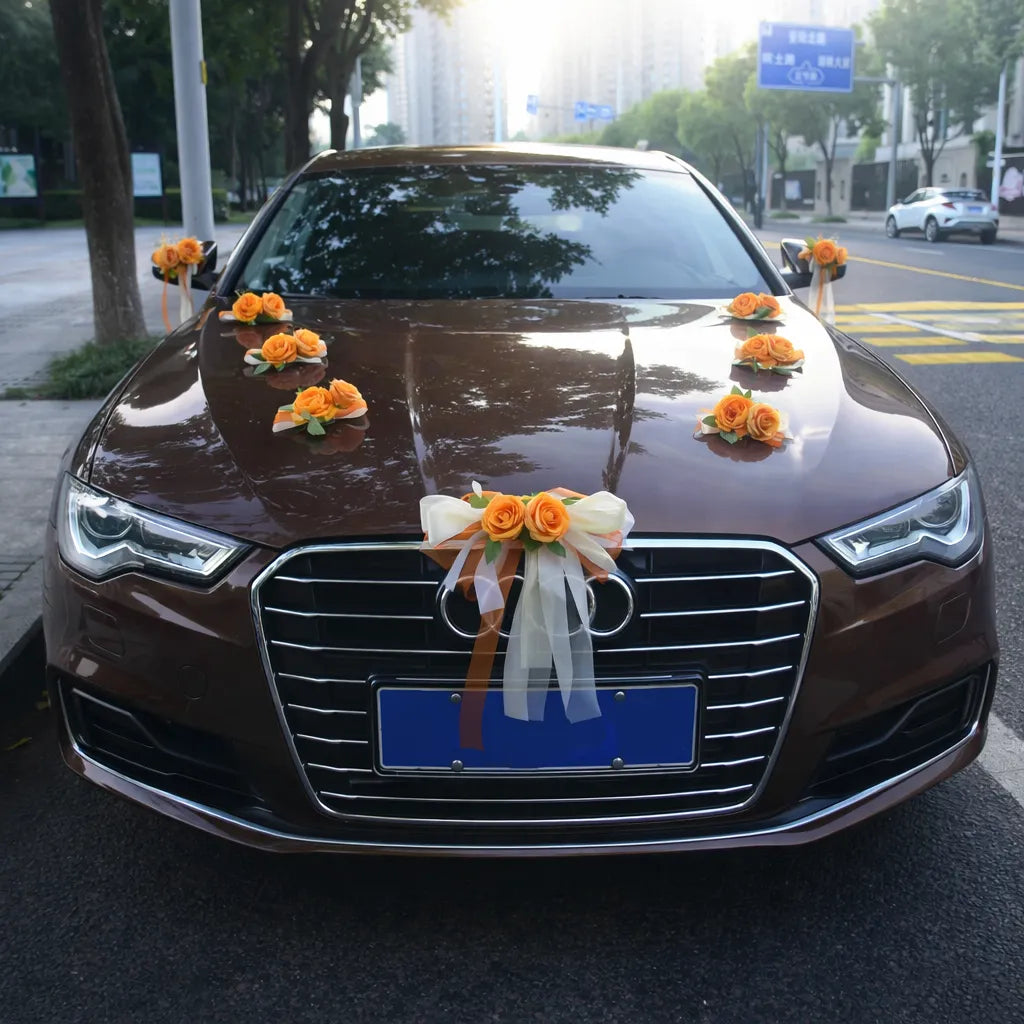 Lot de Déco Florale Orange Voiture Mariage