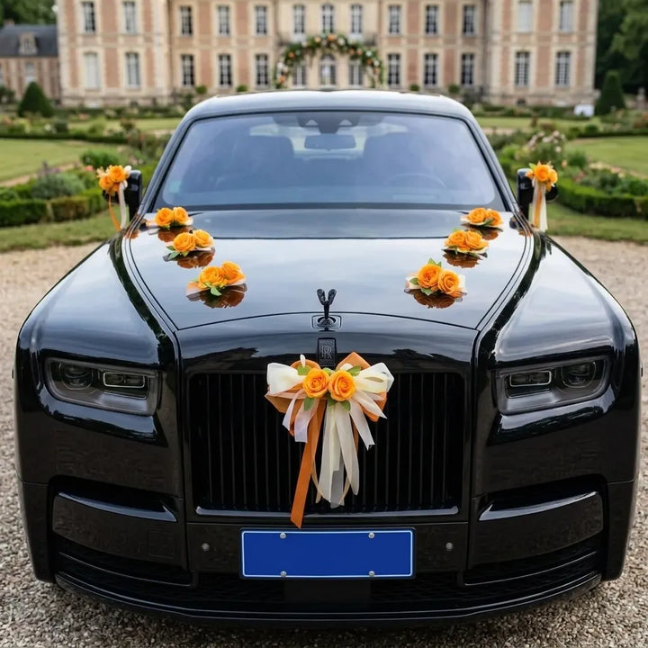 Lot de Déco Florale Orange Voiture Mariage Luxuriant
