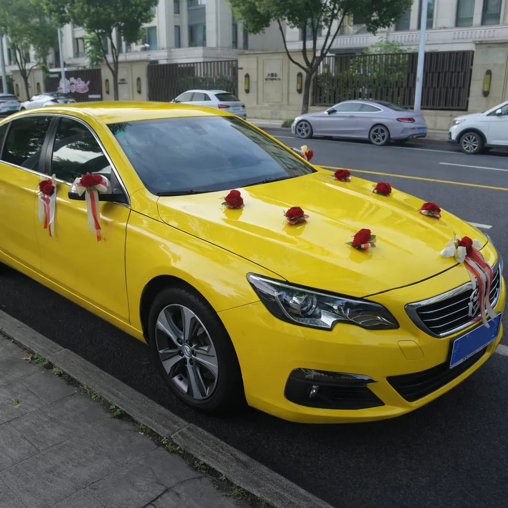 Lot de Fleurs Rouges pour Voiture Mariage
