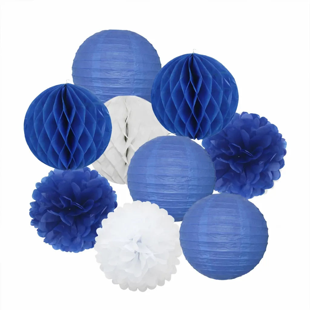 Lot de Lampions en Papier Bleu Raffiné