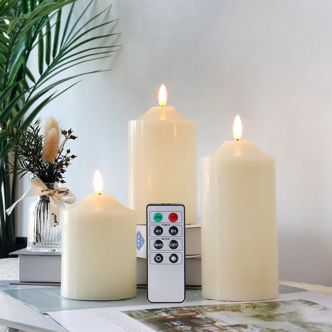 Lot de Trois Bougies Mariage Led cocooning