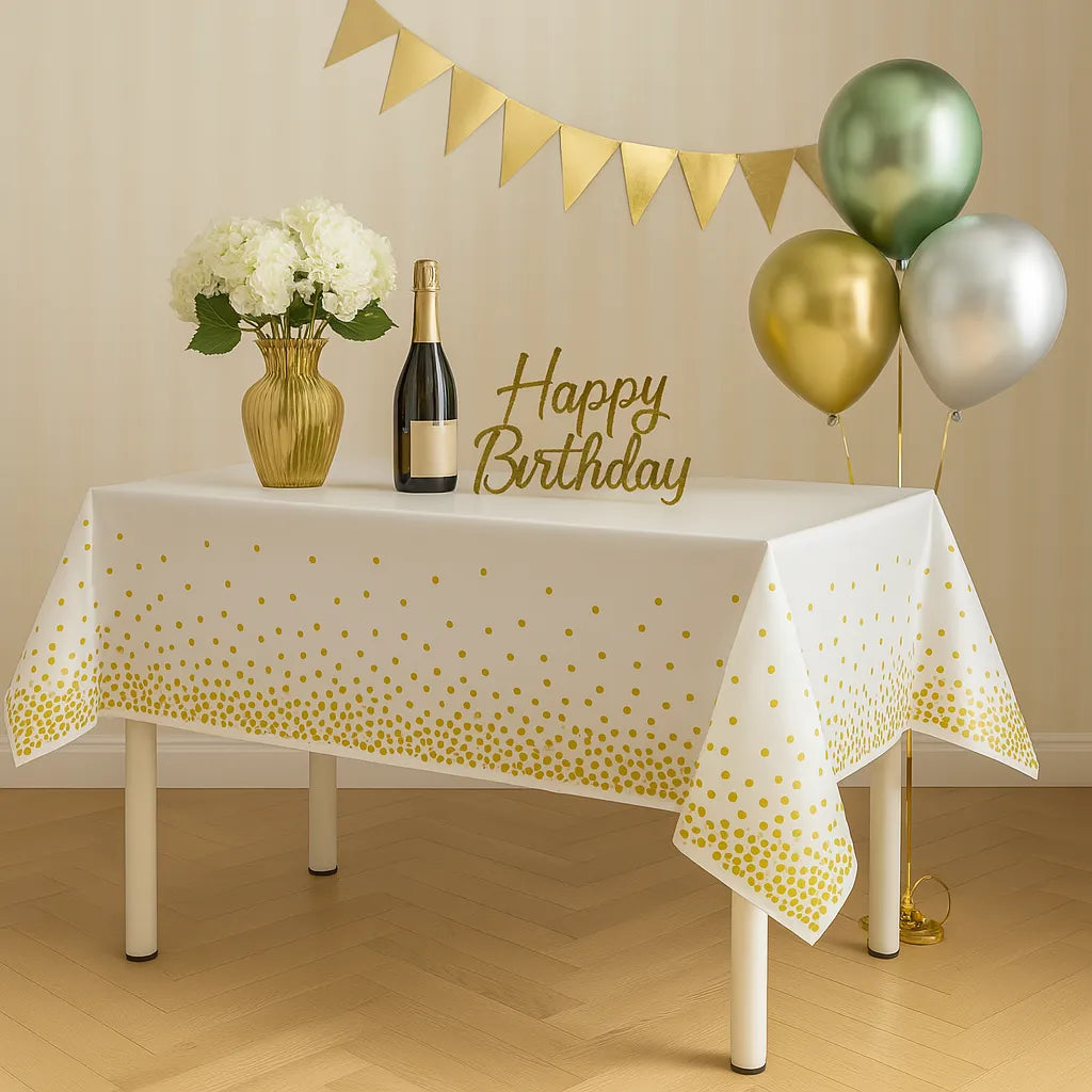Nappe Anniversaire Blanc Et Doré