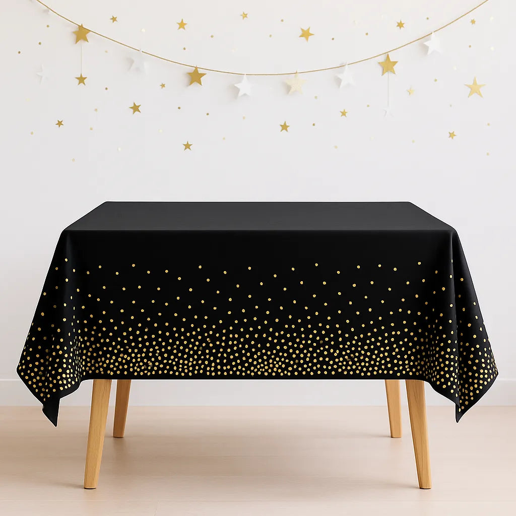 Nappe Anniversaire Noir et Doré Raffinée
