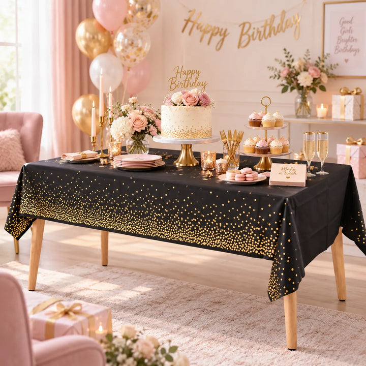 Nappe Anniversaire Noir et Doré Raffinée