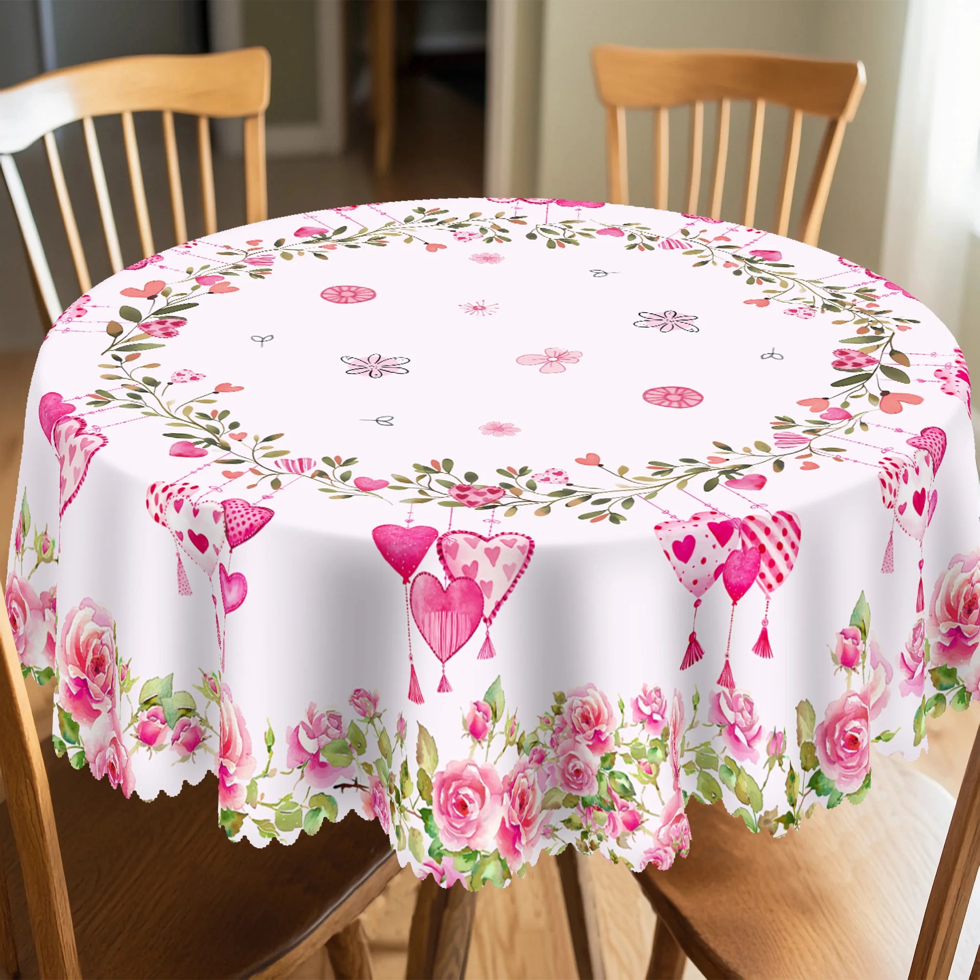Nappe Blanche Saint-Valentin Cœurs Roses chic