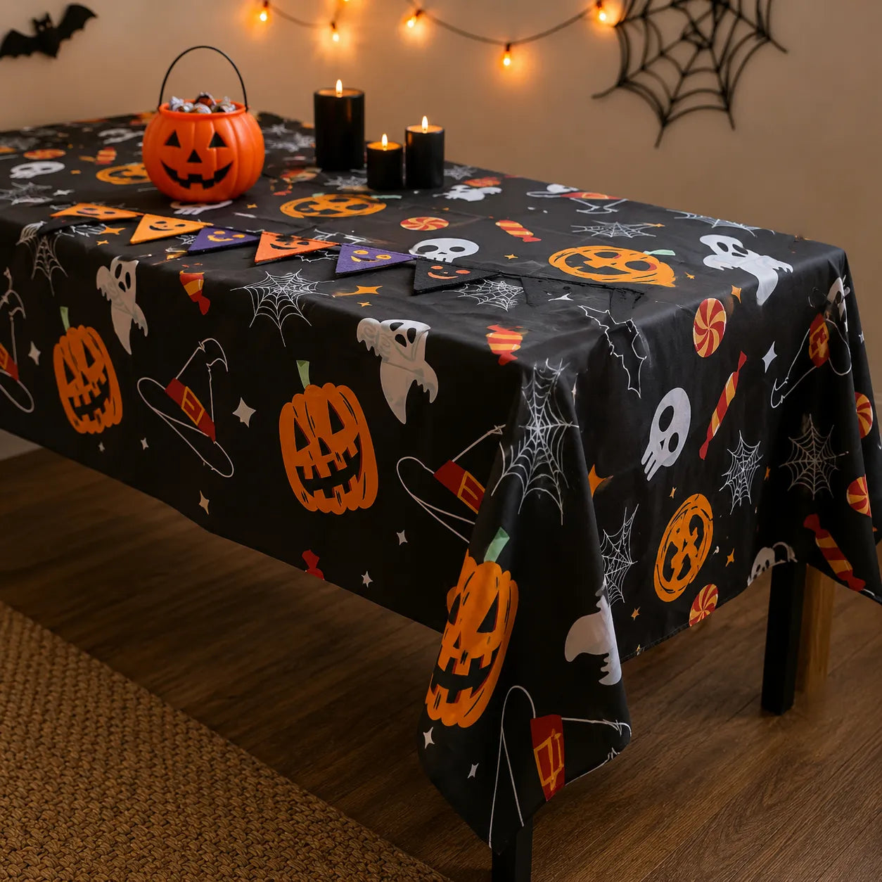 Nappe Halloween Noire Citrouilles 