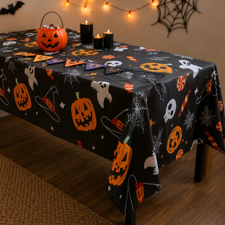 Nappe Halloween Noire Citrouilles 