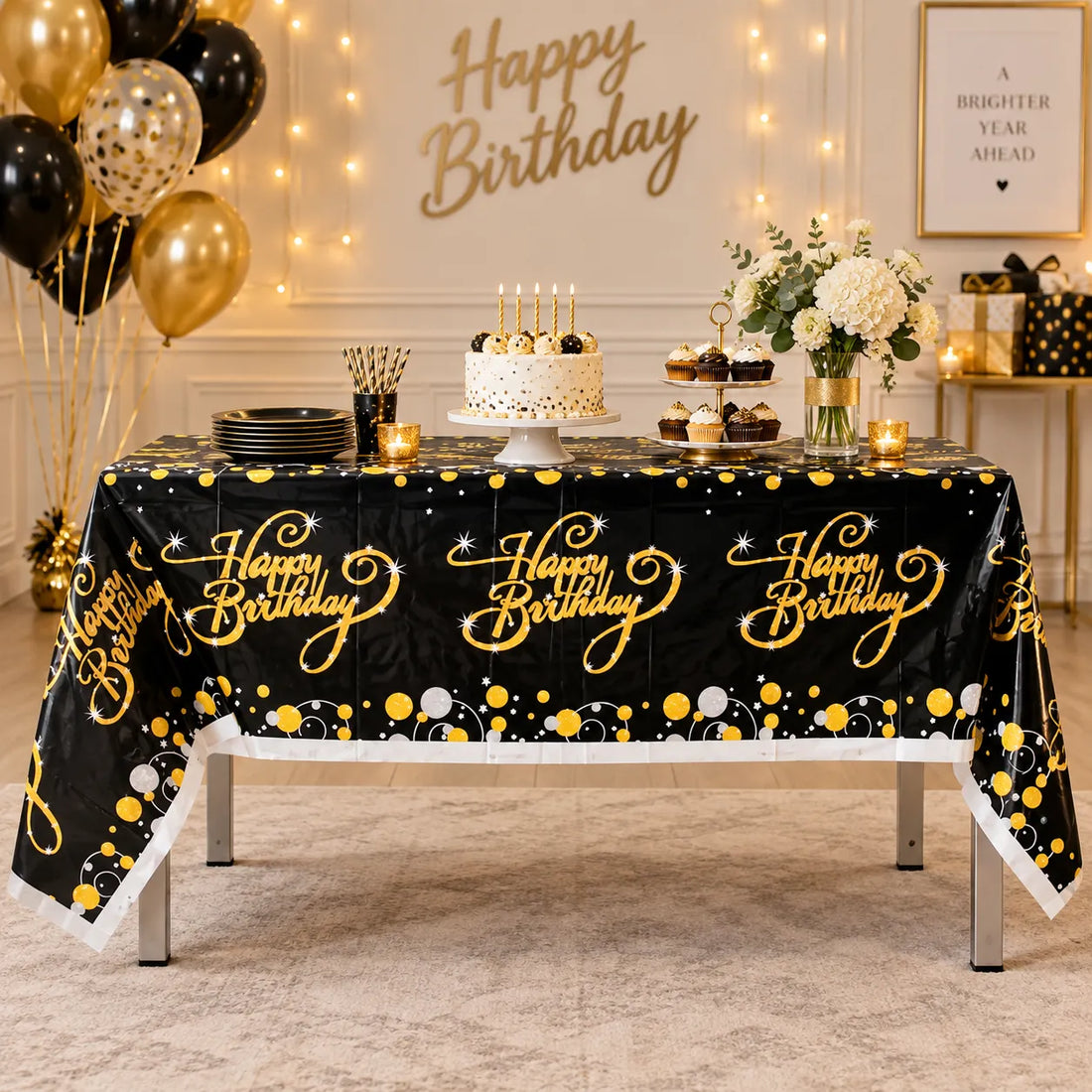 Nappe Happy Birthday Noir et Or
