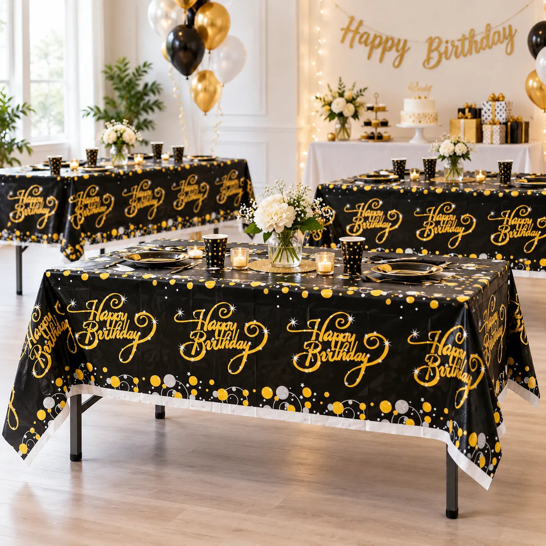 Nappe Happy Birthday Noir et Or Originale