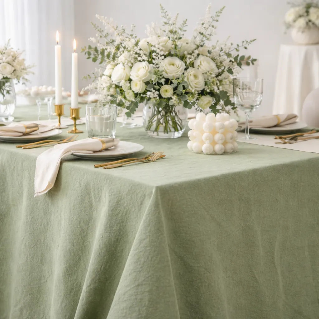 Nappe Mariage en Coton Froissé Vert Sauge