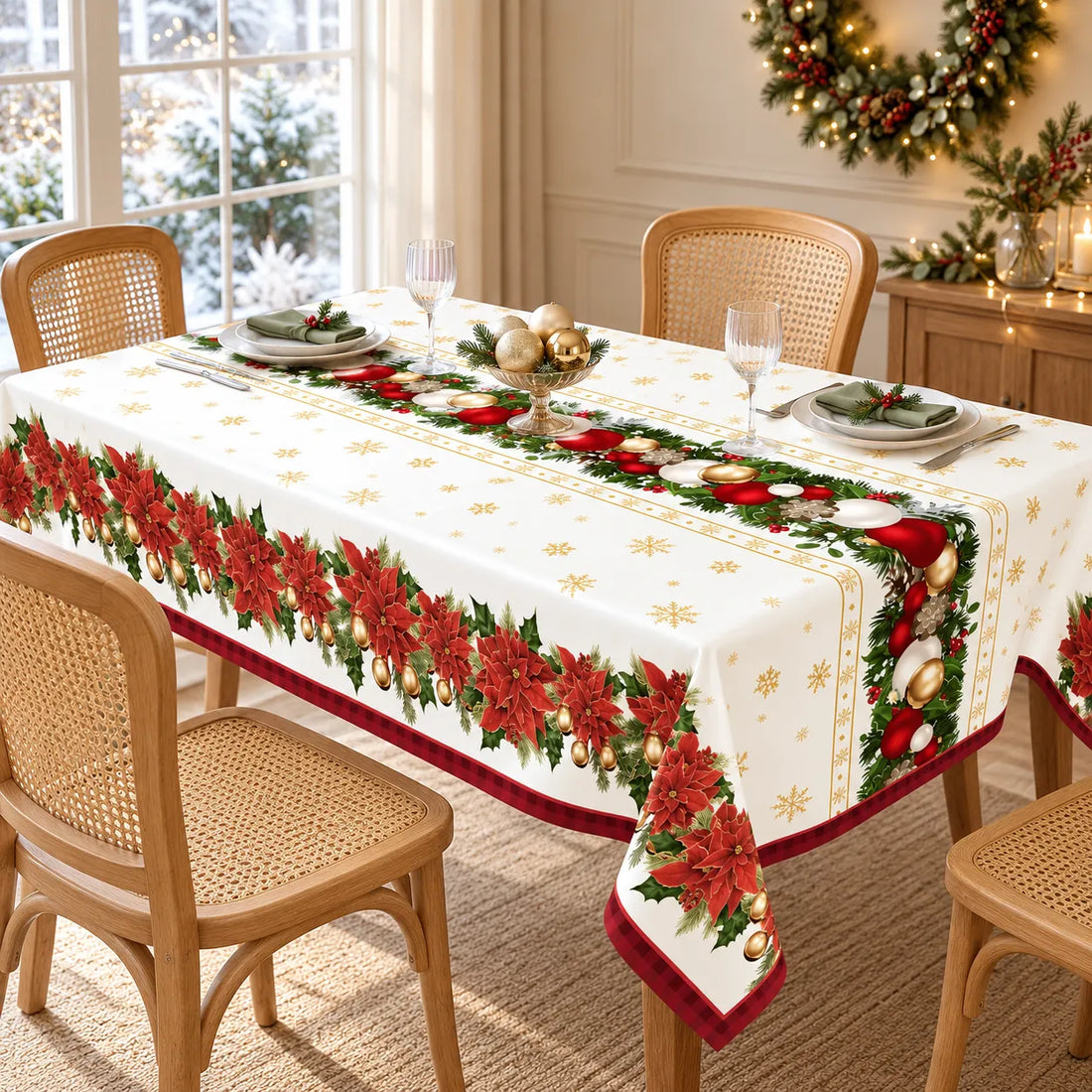 Nappe Plastique à Motifs Fleurs de Noël festif